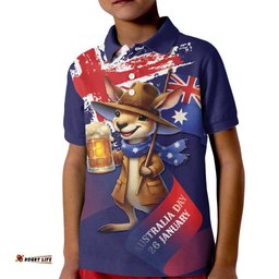 Australia Day Kangaroo Flag Kid Polo Shirt Aussie Aussie Aussie Oi Oi Oi LT9