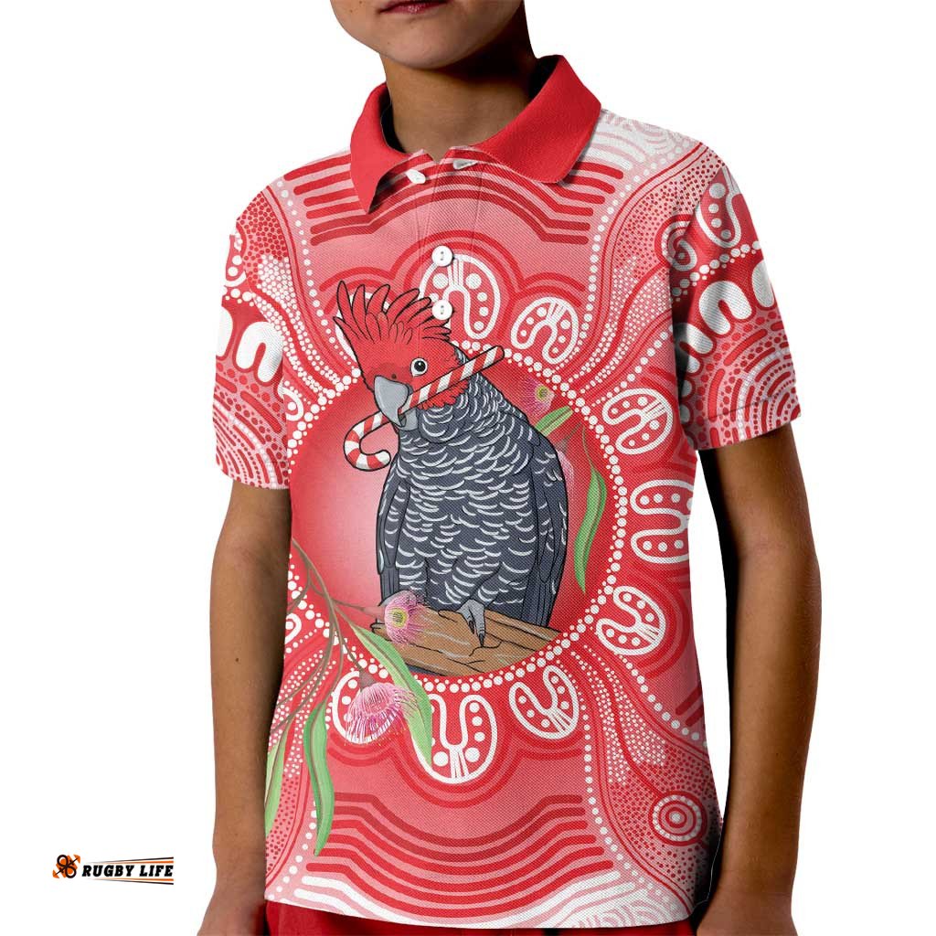 Australia Gang-gang Cockatoo Christmas Kid Polo Shirt Eucalyptus Blossoms Aboriginal Merry Xmas LT14
