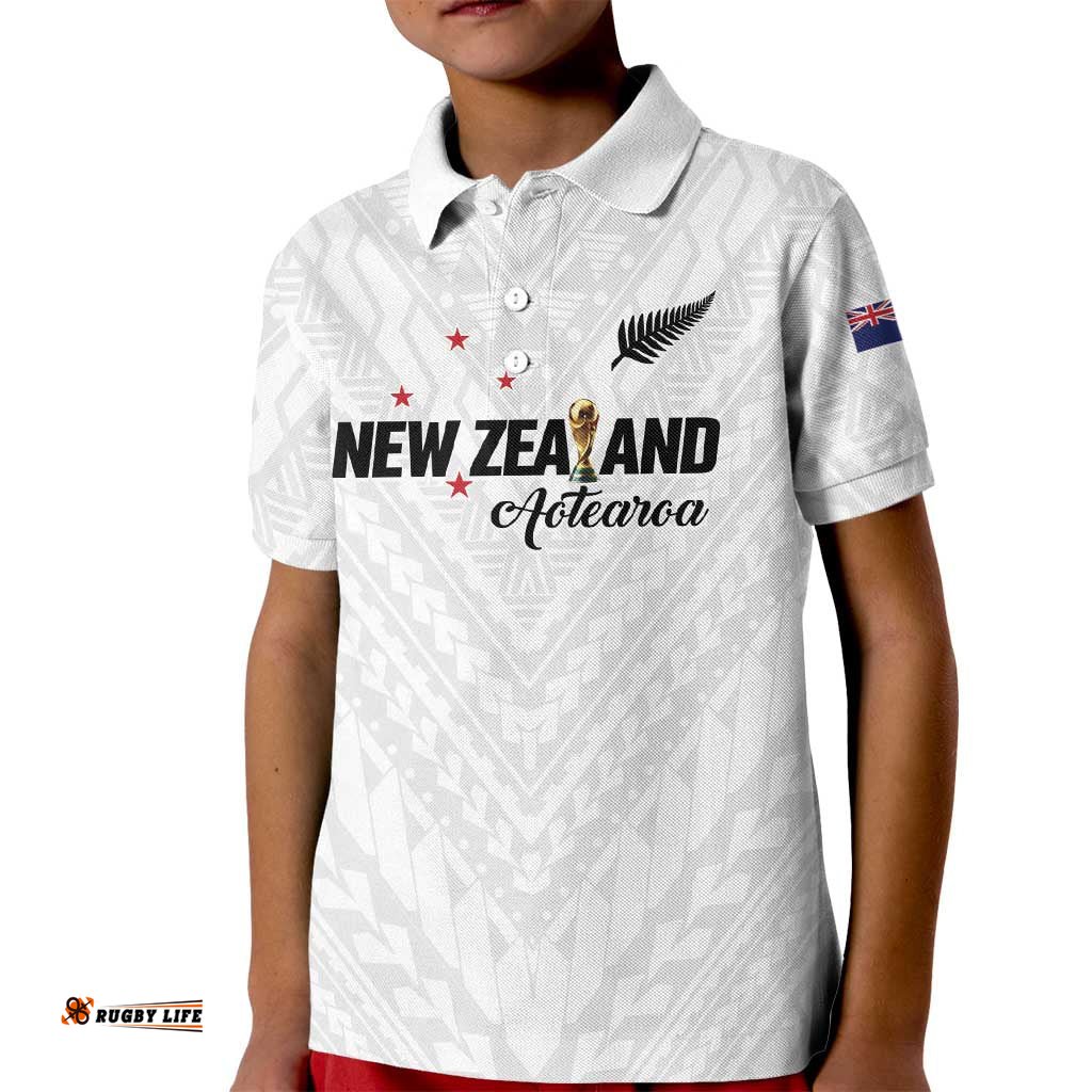Custom Football New Zealand Kid Polo Shirt Aotearoa United White Version LT01