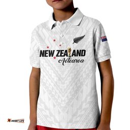 Custom Football New Zealand Kid Polo Shirt Aotearoa United White Version LT01