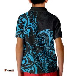 Blue Aoteara Horse Racing Kid Polo Shirt NZ Maori Pattern LT14