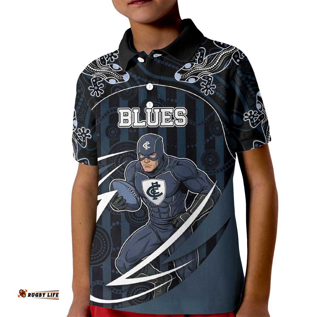Custom Carlton Navy Kid Polo Shirt Captain With Aboriginal Art DT05