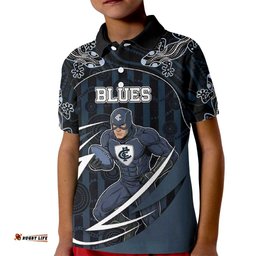 Custom Carlton Navy Kid Polo Shirt Captain With Aboriginal Art DT05
