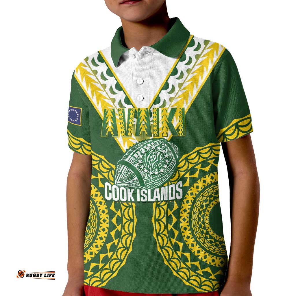 Custom Avaiki Cook Islands Rugby Kid Polo Shirt Kuki Airani Tatau Green LT14