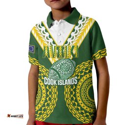 Custom Avaiki Cook Islands Rugby Kid Polo Shirt Kuki Airani Tatau Green LT14