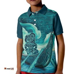 Personalised New Zealand Waitangi Day Kid Polo Shirt Hei Tiki With Maori Waka - Whakarare Pattern LT14