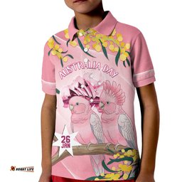 Personalised Galah Australia Day Kid Polo Shirt 26th January Golden Wattle Pink Color LT14