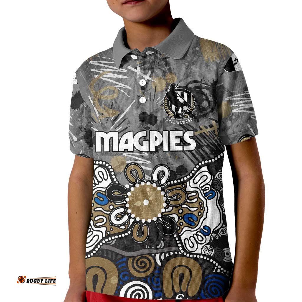 Personalized Collingwood Magpies Kid Polo Shirt Aboriginal Dot Painting Graffiti Style TS04