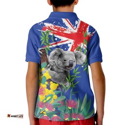 Australia Day Koala Kid Polo Shirt Aussie Aussie Aussie Oi Oi Oi Blue Color LT9