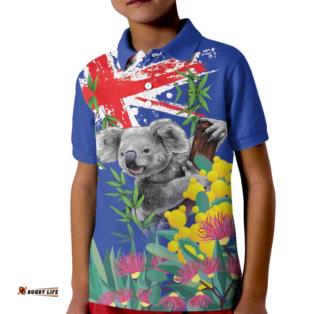 Australia Day Koala Kid Polo Shirt Aussie Aussie Aussie Oi Oi Oi Blue Color LT9