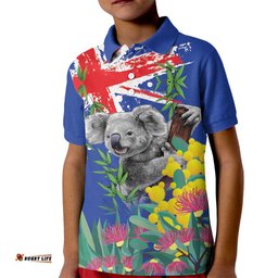 Australia Day Koala Kid Polo Shirt Aussie Aussie Aussie Oi Oi Oi Blue Color LT9