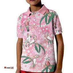 Australia Galah Aboriginal Kid Polo Shirt Breast Cancer Awareness LT7