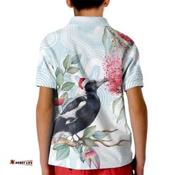 Australia Magpie Christmas Kid Polo Shirt Eucalyptus Aboriginal Watercolor Stylized LT14