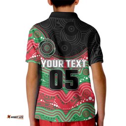 Custom Rabbitohs Kid Polo Shirt Rabbit Mascot With Aboriginal Indigenous DT05