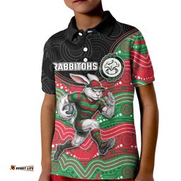 Custom Rabbitohs Kid Polo Shirt Rabbit Mascot With Aboriginal Indigenous DT05