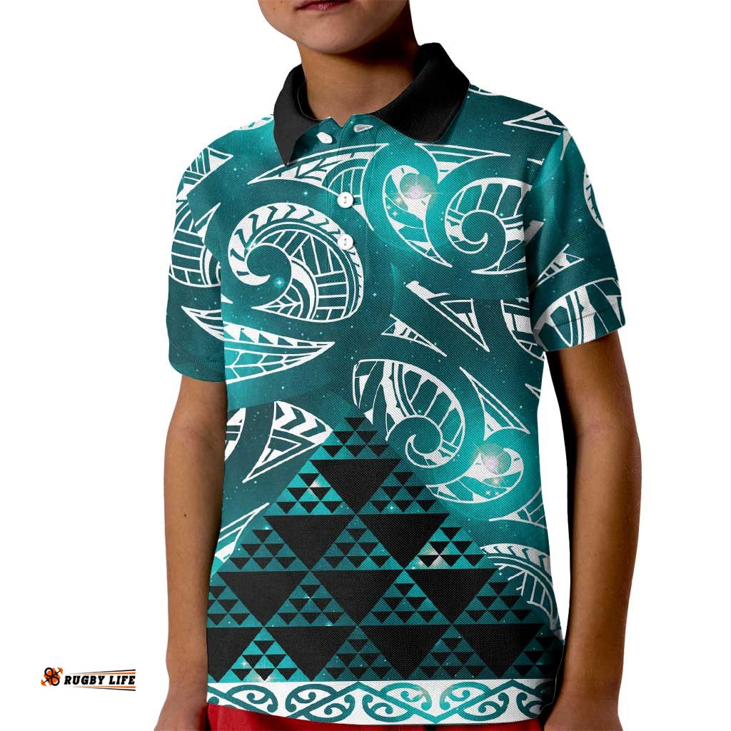 Matariki New Zealand Kid Polo Shirt NZ Niho Taniwha Maori New Year Cyan Galaxy LT14