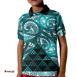 Matariki New Zealand Kid Polo Shirt NZ Niho Taniwha Maori New Year Cyan Galaxy LT14