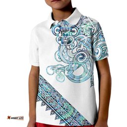 Kahui Whetu Paua shell Kowhaiwhai Taniko Personalised Kid Polo Shirt Taniwha Maori Tribal Style LT9