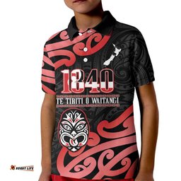 New Zealand 1840 Waitangi Day Kid Polo Shirt Aotearoa Haka Mask - Red Version LT14