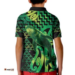 Humpback Whale Matariki New Zealand Kid Polo Shirt NZ Maori Paikea Poutama Luxury Green LT14