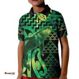 Humpback Whale Matariki New Zealand Kid Polo Shirt NZ Maori Paikea Poutama Luxury Green LT14