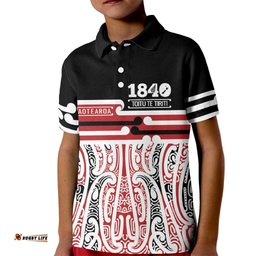 Personalised Toitu Te Tiriti Aotearoa 1840 Kid Polo Shirt Red Kowhaiwhai Puhoro LT9