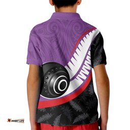 Personalised Aotearoa Lawn Bowls Kid Polo Shirt Maori and Silver Fern Sporty Style Purple Color LT03