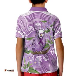 Epilepsy Awareness Budgerigar Australia Kid Polo Shirt Budgie Purple Ribbon Boronia Aboriginal LT14