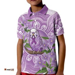 Epilepsy Awareness Budgerigar Australia Kid Polo Shirt Budgie Purple Ribbon Boronia Aboriginal LT14