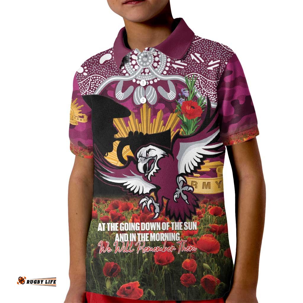 Personalised Sea Eagles Rugby ANZAC Day Kid Polo Shirt Last Post Poppy We Will Remember Them LT14
