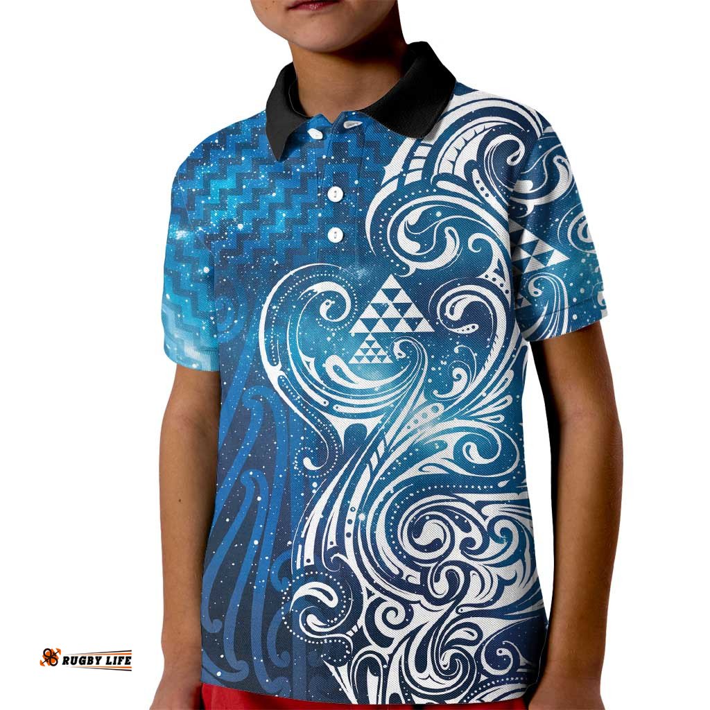 Matariki Galaxy Kid Polo Shirt Maori Taniko Pattern LT9