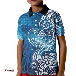 Matariki Galaxy Kid Polo Shirt Maori Taniko Pattern LT9