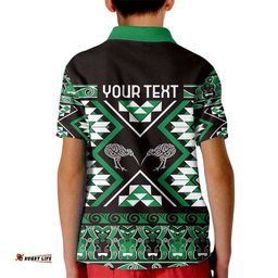 Personalised Taniko Motifs Aotearoa Kid Polo Shirt Waitangi Kowhaiwhai Kiwi - Green LT7