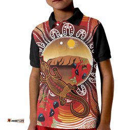 Indigenous Goanna Australia Kid Polo Shirt Aussie Uluru Ayers Rock Sturt's Desert Pea LT14