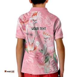 Personalised Galah Cockatoo Eucalyptus Flowers Kid Polo Shirt Australian Breast Cancer Spirit LT9