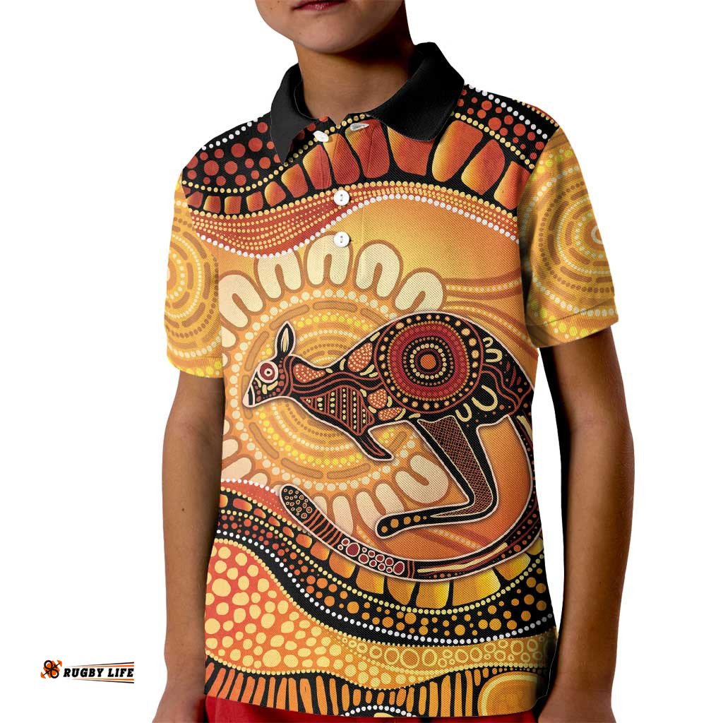 Indigenous Kangaroo Australia Kid Polo Shirt Australian Aboriginal Art Proud LT14