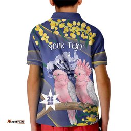 Personalised Pink Galah Australia Day Kid Polo Shirt 26th January Golden Wattle Flag Color LT14