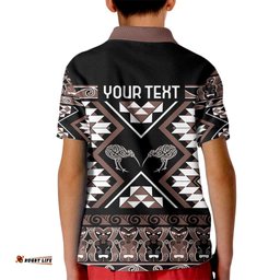 Personalised Taniko Motifs Aotearoa Kid Polo Shirt Waitangi Kowhaiwhai Kiwi - Mocha LT7