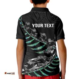 Custom New Zealand Silver Fern Rugby Kid Polo Shirt Aotearoa Kiwi Maori Pattern LT14