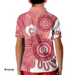 NAIDOC Week 2026 Kid Polo Shirt 50 Years Deadly Dhari Pink Aboriginal Art LT14