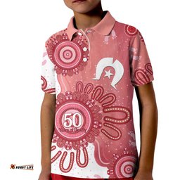 NAIDOC Week 2026 Kid Polo Shirt 50 Years Deadly Dhari Pink Aboriginal Art LT14