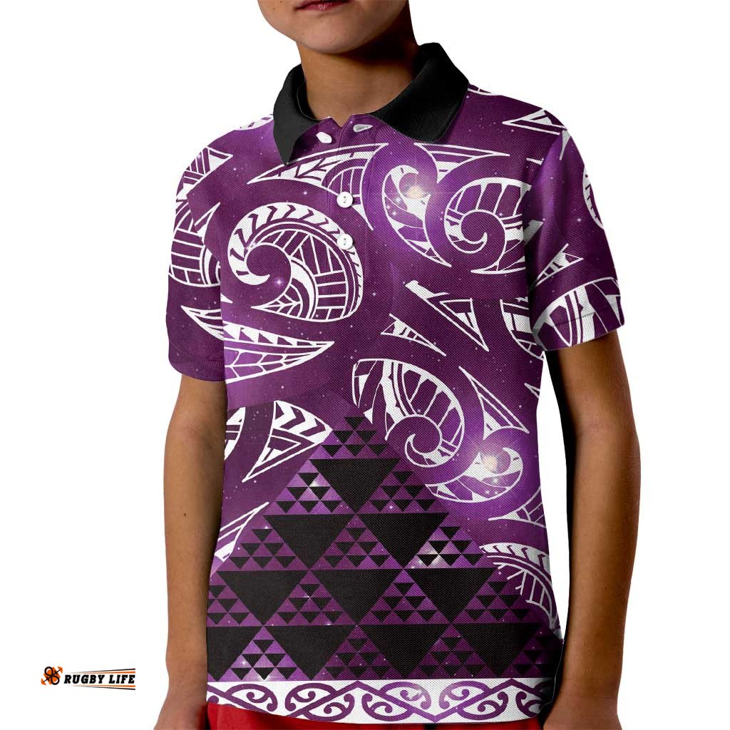 Matariki New Zealand Kid Polo Shirt NZ Niho Taniwha Maori New Year Purple Galaxy LT14
