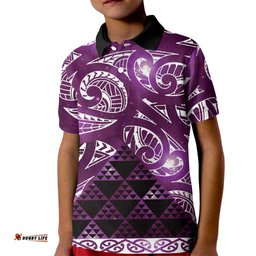 Matariki New Zealand Kid Polo Shirt NZ Niho Taniwha Maori New Year Purple Galaxy LT14