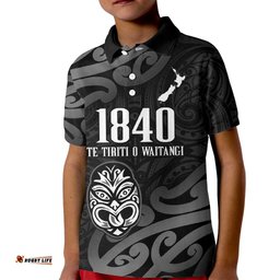 New Zealand 1840 Waitangi Day Kid Polo Shirt Aotearoa Haka Mask - Black Version LT14