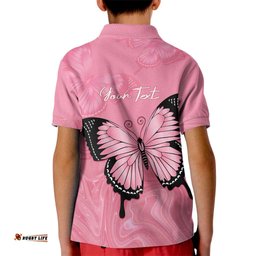 Personalised Australia Breast Cancer Awareness Kid Polo Shirt Pink Ribbon Butterfly Opal Pattern LT14