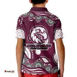 Manly Warringah Sea Eagles Kid Polo Shirt Aboriginal Dot Pattern - Rugby Mascot Heritage Pride TS04