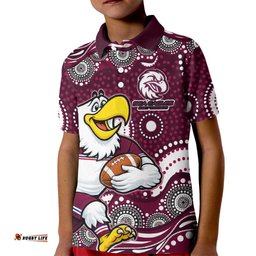 Manly Warringah Sea Eagles Kid Polo Shirt Aboriginal Dot Pattern - Rugby Mascot Heritage Pride TS04