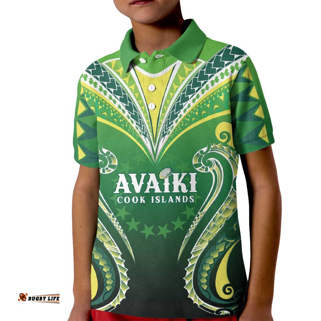 Custom Rugby Cook Islands Avaiki Kid Polo Shirt Green Kuki Airani Tribal Maori Inspired LT9