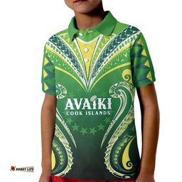 Custom Rugby Cook Islands Avaiki Kid Polo Shirt Green Kuki Airani Tribal Maori Inspired LT9