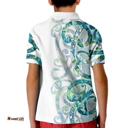 Paua Shell Maori Kid Polo Shirt Koru Kowhaiwhai LT7